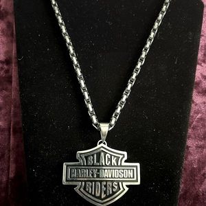 26” 5mm black and silver chain with Black Harley Davidson Rider pendant
